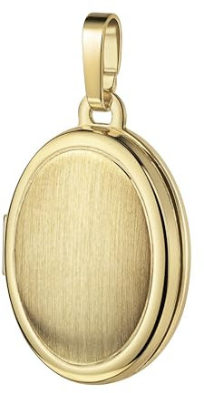 JEVELION Kleines Foto-Medaillon 585/14 Karat Gold für 2 Bilder Amulett Anhänger oval zum Aufklappen mit Halskette - Made in Germany