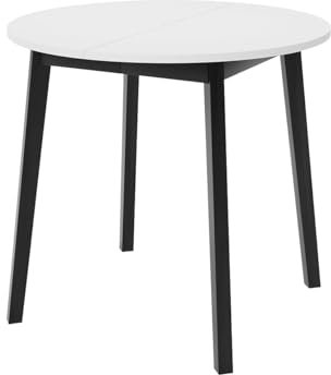 Mirjan24 Ausziehbarer Esstisch Dirko S, Runder Küchentisch, Praktischer Tisch für Esszimmer, L:90-130 x H:77 x B:90 cm, Esszimmertisch, Arbeitstisch (Weiß/Schwarz)