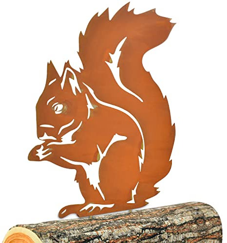 Metall Deko Eichhörnchen Figure, Eisen Gartendeko für Balkon & Terrasse, Höhe 28 CM breit 21 CM