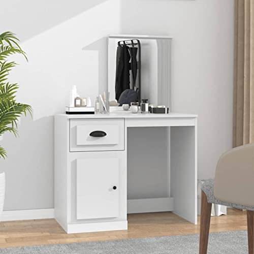 RAUGAJ Furniture Home Tools Schminktisch mit Spiegel, Weiß, 90 x 50 x 132,5 cm, Holzwerkstoff