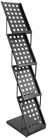 Aigentlich Prospektständer Katalogständer Zeitschriftenständer DIN A4Z-Form schwarz faltbar, Metall 132,5 x 27,5 x 39cm, Broschürenständer klappbar für Messen - platzsparend tragbar inkl. Tasche