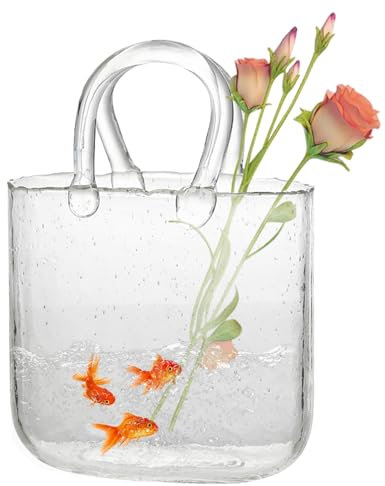 Blogiiup Glasspannung Vase, Geldbörse Vase für Blumen einzigartige Handtasche Vase 7.7x11in sprudelte klare Glas Geldbeutel dekorativ