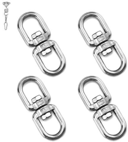ACTIUSIS Edelstahl Drehwirbel, 304 Schwenkring Doppelseitiges, M8 Drehwirbel Edelstahl, Drehgelenk Ösenhaken Seilwirbel, Für Hängesessel, Sandsäcke, Schaukeln, 4 Stück