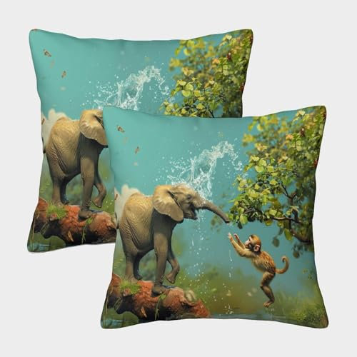 ENYISIYULO Jungle Animals Kissen Bezug 2er Set Kissenbezüge Wohnzimmer Kissenhülle Sofakissen Polyester Polster Textil Für Sofa Bett Garten Balkon Kinderzimmer Zierkissen 45x45cm