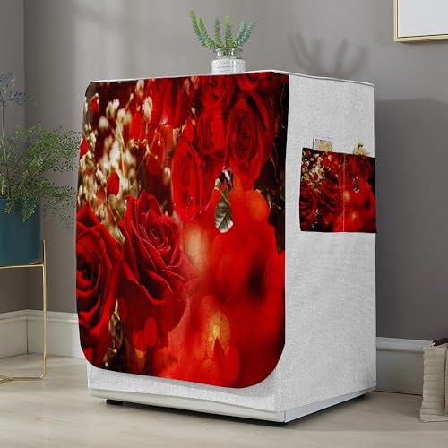 Highdi Funda de Lavadora Cubierta Exterior,3D Adapta a la Mayoría de Lavadoras y Secadoras de Carga Frontal Protector Solar a Prueba de Polvo (L Capacidad 10.5~12 KG,Rosas Rojas)