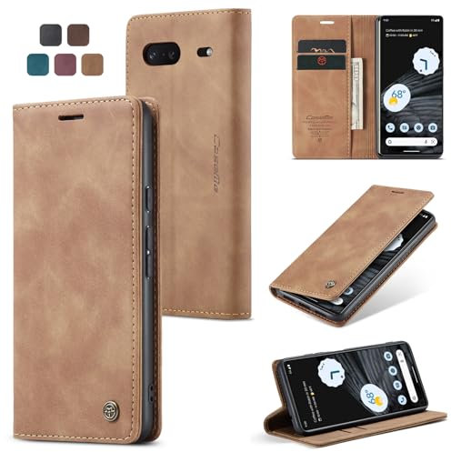 owlhold Handyhülle für Google Pixel 7 Hülle Premium Lederhülle Weiches Vintage-Nubukleder Faltbare Ständer Schutzhülle Kartenfach Standfunktion stoßfest klapphülle Pixel 7 -Braun