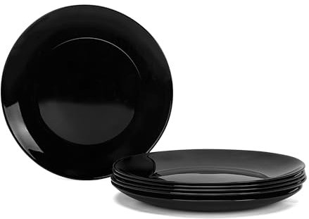LaGlint 19 cm Assiettes à Dessert Salade Rondes, Verre Opale Noire Petite Assiettes Vaisselles pour 6 Personnes pour Entrée, Dessert, Gâteau, Salade, Sushi