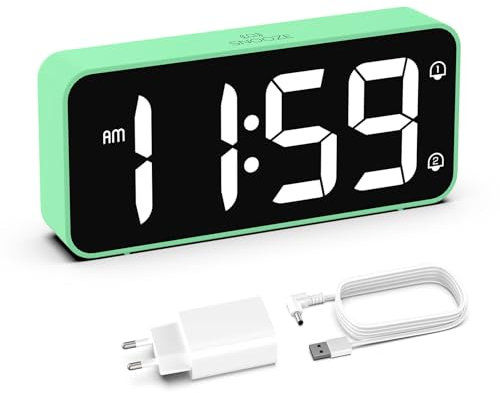 HOMVILLA Wecker, Stromnetzbetriebener Wecker mit Adapter – Großer Digitaler Wecker mit Dualem Alarm, Dimmbarem Display, Schlummerfunktion und USB-Ladeanschluss