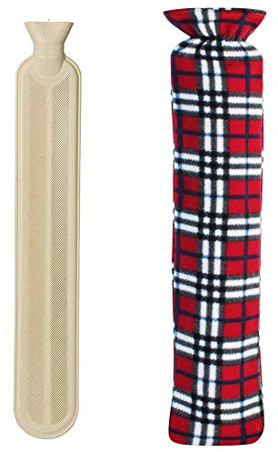 Extra Long 2L Hot Water Bottle with Soft Plush Fleece Cover for Soothing Comfort (76cm) (RED Tartan)