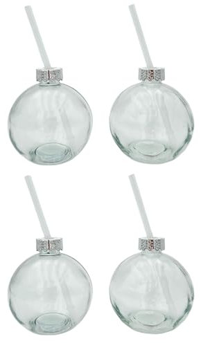 Meinposten 4 Trinkgläser Weihnachtskugel Trinkhalm Glas transparent Weihnachtskugel 400 ml