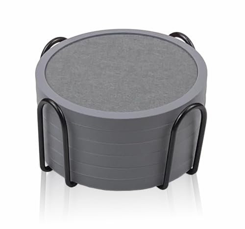 Absorbent Coasters for Drinks with Holder - 6packs, Silicone Coasters with Soft Felt Insert, Grey