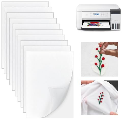 ADERTOS 10 Sheets Water Soluble Embroidery Stabilizer A4 Adhesive Dissolvable Embroidery Paper Wash Away Embroidery Stabilizer Backing for Machine Embroidery Hand Stitching, Light Weight 30gm, 30x21cm