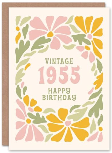 Artery8 Vintage Retro Pastel Floral Her Born 1955 Aged 70 Years Old 70th Birthday Card Mum Gran Wife
