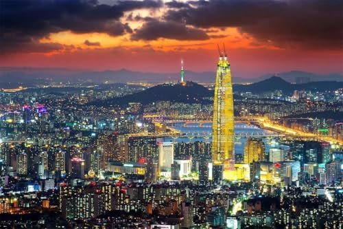 1000 Teile Seoul Korea Großes Puzzle Puzzles für Erwachsene und Jugendliche Landschaftsserie 70x50CM