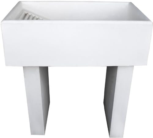 FORTUNATO Pilozza Lavatoio Serie Ostuni Bianco 84 x 50 x H.28 cm Con Piedi 10 x 40 x H 60 cm Bucato Lavanderia Giardino