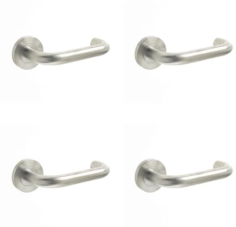 Loops 4 Pack Contemporary 19mm Satin Stainless Steel Door Handle on 8mm Sprung Rose Interior Handle