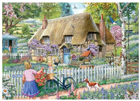 The House of Puzzles Bluebell Age 3+ Cottage Jigsaw - 1000 Piece Jigsaws For Adults, Artist Illustrated, Scenic Landscape, Deluxe Puzzle Gifts