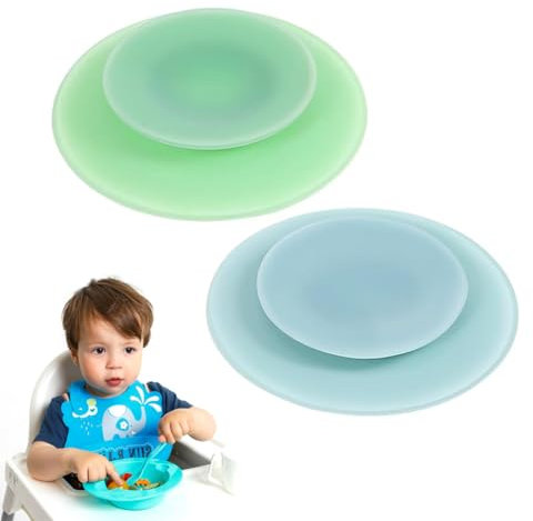 OUDQFCJ 2 Piezas Platos de succión para bebés y niños pequeños | Platos divididos de Silicona sin BPA con Tapa | Aptos para microondas y lavavajillas