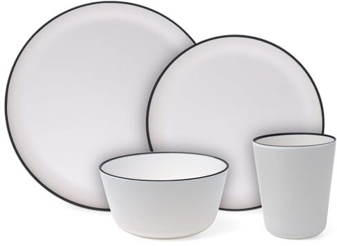 White 16pc Melamine Dinner Set - Stylish Matt Finish - Soft Feel