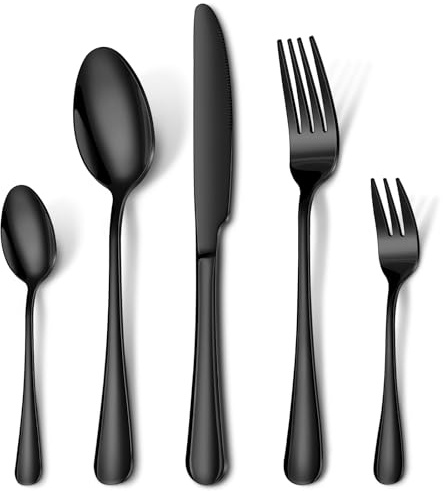 HONKKU Besteck Set 12 Personen, 60 Teilig Schwarz Besteckset mit Messer Gabel Löffel, Essbesteck Set Edelstahl Spiegelpoliert, Spülmaschinenfest