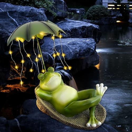KUWUNG Solare Rana Decorazioni Giardino, IP65 Impermeabile LED Rana Lampada Statue, Divertente Statue per Stagno Giardino Decorazioni, Figure Solari Esterni