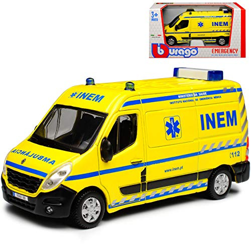 alles-meine.de GmbH Renautl Master III INEM Ambulance Krankenwagen Gelb 3. Generation Ab 2010 1/50 Burago Modell Auto mit individiuellem Wunschkennzeichen