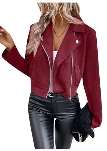 ZICUE Frauen Mode Reißverschluss Outwear Faux Wildleder Slim Tops Langarm Warm Wintermantel