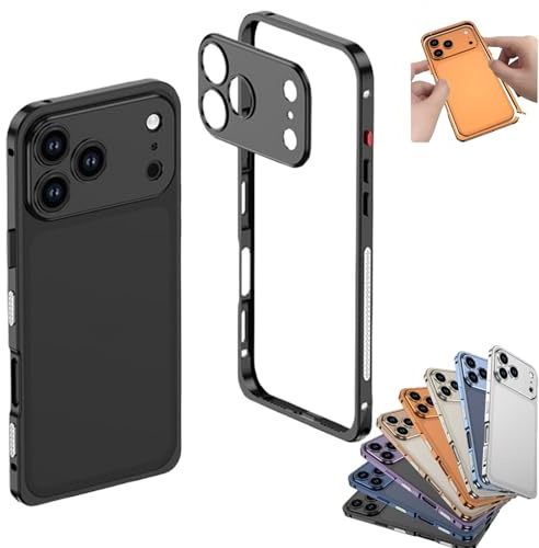 GodbTG Ultra-Thin Metal Frame Heat Dissipation Case with Lens Protector for iPhone 17/16/15/14/13 Pro Max (Black,17)