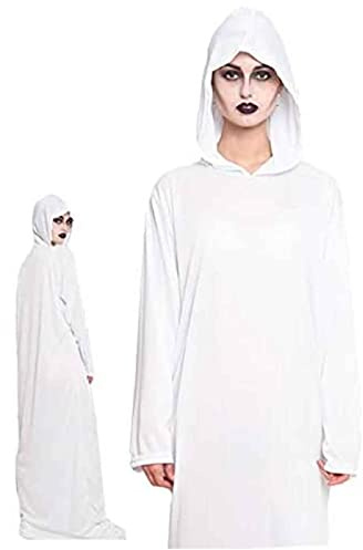 Acan Tradineur - Túnica con capucha - Fabricado en poliéster - Ideal para disfrazarse en carnaval, Halloween - Color Blanco - Adulto
