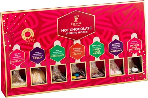 Christmas HotChocolate Gift Set | Limited Edition HotChocolate Stirrers In Gift Box | HotChocolate Spoons | 7 Assorted Flavours For Chocolate Lovers | Stocking Filler | HotChocolate Station