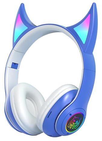Generico Auriculares inalámbricos sobre la oreja, auriculares inalámbricos | sobre la oreja | para estudiantes Devil Cat Ear | de jugador ligero, auriculares deportivos con luces respiratorias de