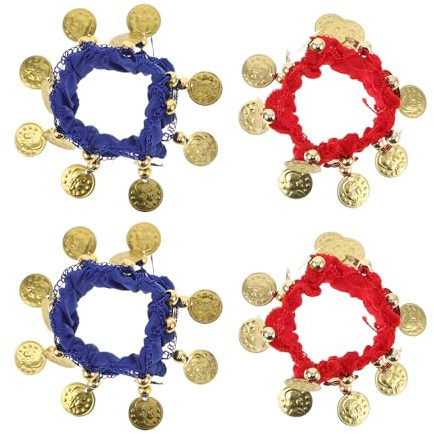 Milisten 2 Paare Glöckchen-armbänder für Bauchtanz Rote Royalblaue Handgelenkmanschetten Mehrfarbige Tanzaccessoires für Frauen Mädchen Klangvolle Vielseitige Schmuckstücke für Bühnen