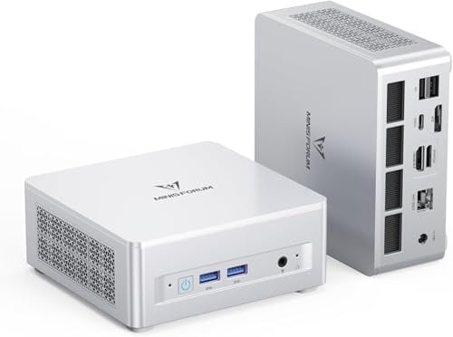 MINISFORUM UM880 Plus Mini PC, AMD Ryzen 7 8845HS (8C/16T, fino a 5.1GHz), grafica Radeon 780M, OCuLink, triplo display, 8K@60Hz, 5 porte USB, Wifi 6e, barebone senza RAM/SSD