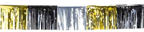 Fransen-Girlande Metallic, schwarz-Gold-Silber, 6 m