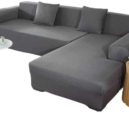 Elastischer Sofabezug mit linkem / rechtem Chaisel, universeller Anti-Kratzschutz für 1/2/3/4/5-Sitzer-Ecksofa, passend für 245-300 cm, stilvolles lila Design