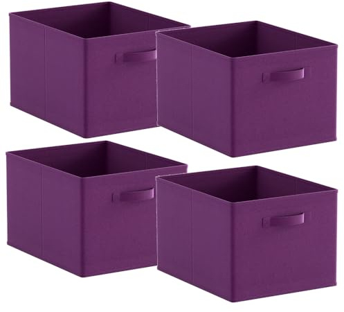 Homullel Foldable Storage Cube Boxes Set of 4 Purple, Storage Unit Box with Handle, Collapsible Storage Bins Organiser for Shelf Closet Organization