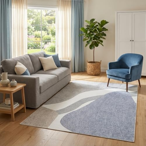 TAPISO Wisp Teppich Kurzflor Creme Grau Wohnzimmer 250 x 350 cm | Geometrisch Design Teppich Abstrakt - Weich, Rutschfest, Pflegeleicht - Schlafzimmer Esszimmer oeko-tex