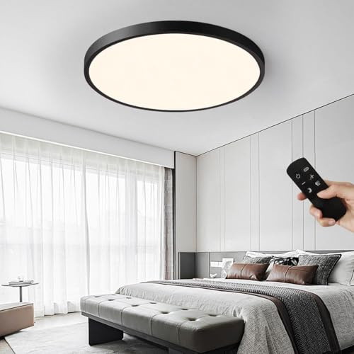 KUOP LED Deckenleuchte Rund 72W 6000LM Deckenlampe Led Dimmbar Groß XXL | 60CM Deckenlampen Schwarz Deckenleuchten Dimmbare Schlafzimmerleuchte für Wohnzimmer Schlafzimmer 3000K-6500K
