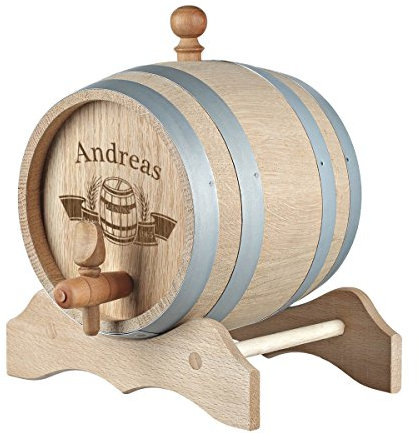 polar-effekt 3 Liter Holzfass Personalisiert mit Namens-Gravur - Geschenkidee zum Geburtstag für Männer - Eichen-Fass für Whisky oder Wein - Motiv Fass im Banner
