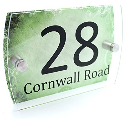 CS Printing Green Garden Personalised House Number Plaque Glass Effect Acrylic Sign Door Plate Wall Display 2 Part Branded Acrylic (Green Garden)