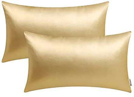 BRAWARM Kunstleder-Kissenbezüge, 30,5 x 50,8 cm, goldfarbenes Leder, Lendenwirbelschutz, einfarbig, gefärbtes Leder, Kissenbezüge für Couch, Bett, Sofa, Garten, Zuhause, dekorativ, 2 Stück