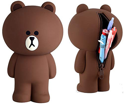Créatif Ours Brun 3D Silicone Trousse Garçons Sac de Rangement étudiant Boîte de Papeterie Cadeaux
