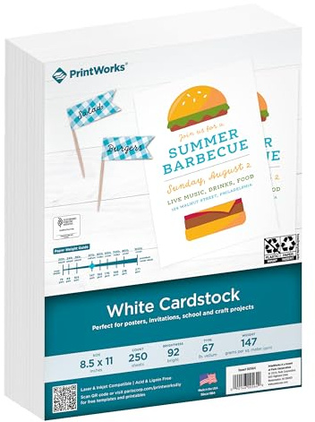PrintWorks Weißer Karton, 21,6 x 27,9 cm, 30,4 kg/147 g/m², Pergamentborsten, 250 Blatt, hergestellt in den USA, SFI®-zertifiziert, 92 hell, Druckerpapier für Schule, Handwerk und Büro (00564)