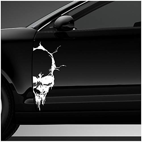 Finest Folia Skull Totenkopf Aufkleber Sticker Dekor Folie Autoaufkleber Tattoo für Auto LKW Wohnwagen K079 (Weiß, 28x13 cm)