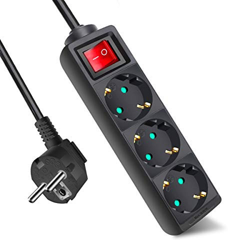 EXTRASTAR 3-Fach Steckdosenleiste mit Schalter und Kindersicherung, Steckdosenleiste 3m Kabel, 3G1.5m㎡, 16A, 3680W, Mehrfachsteckdose für Zuhause, Büro, Schwarz