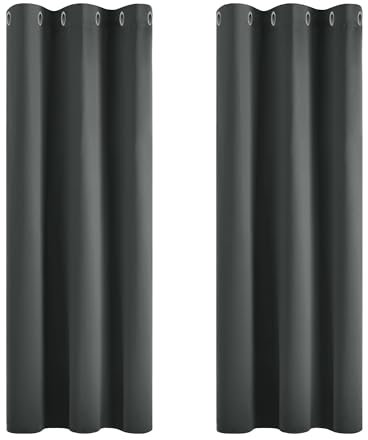 Deconovo Blickdicht Gardinen mit Ösen für Schlafzimmer Thermogardinen Vorhang Blickdicht, 138x107cm(HöhexBreite), Dunkelgrau, 2er Set