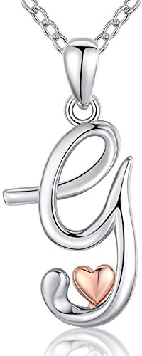 CELESTIA Sterling Silver Initial Necklace Women's Letter Necklace Rose Gold Heart Initials Pendant Personalised Necklaces for Girls, 16th, 17th, 18th Birthday Gifts for Girls