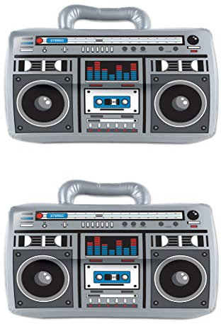 Beistle 53773 2 Piece 11 x 16 Inflatable Boom Boxes 80's Theme Retro 1980er Jahre Party Prop Dekorationen Hip Hop Kostüm Zubehör, Kunststoff, Grau/Schwarz/Weiß/Rot/Blau