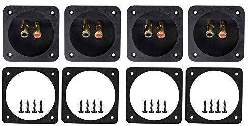 BlueMart Speaker Box Terminal Cup (Black - 4pcs), Metal, Connector for DIY Speakers and Subwoofer Boxes, Square 3.1”, Quick Disconnect with Positive/Negative Indicators
