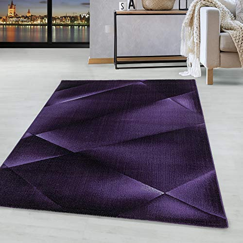 HomebyHome Teppich Wohnzimmer 160x230 cm Lila Abstrakt Design - Schlafzimmer Teppich Kurzflor Extra Weich Pflegeleicht Teppiche für Küche Esszimmer Büroteppich - Carpet Living Room